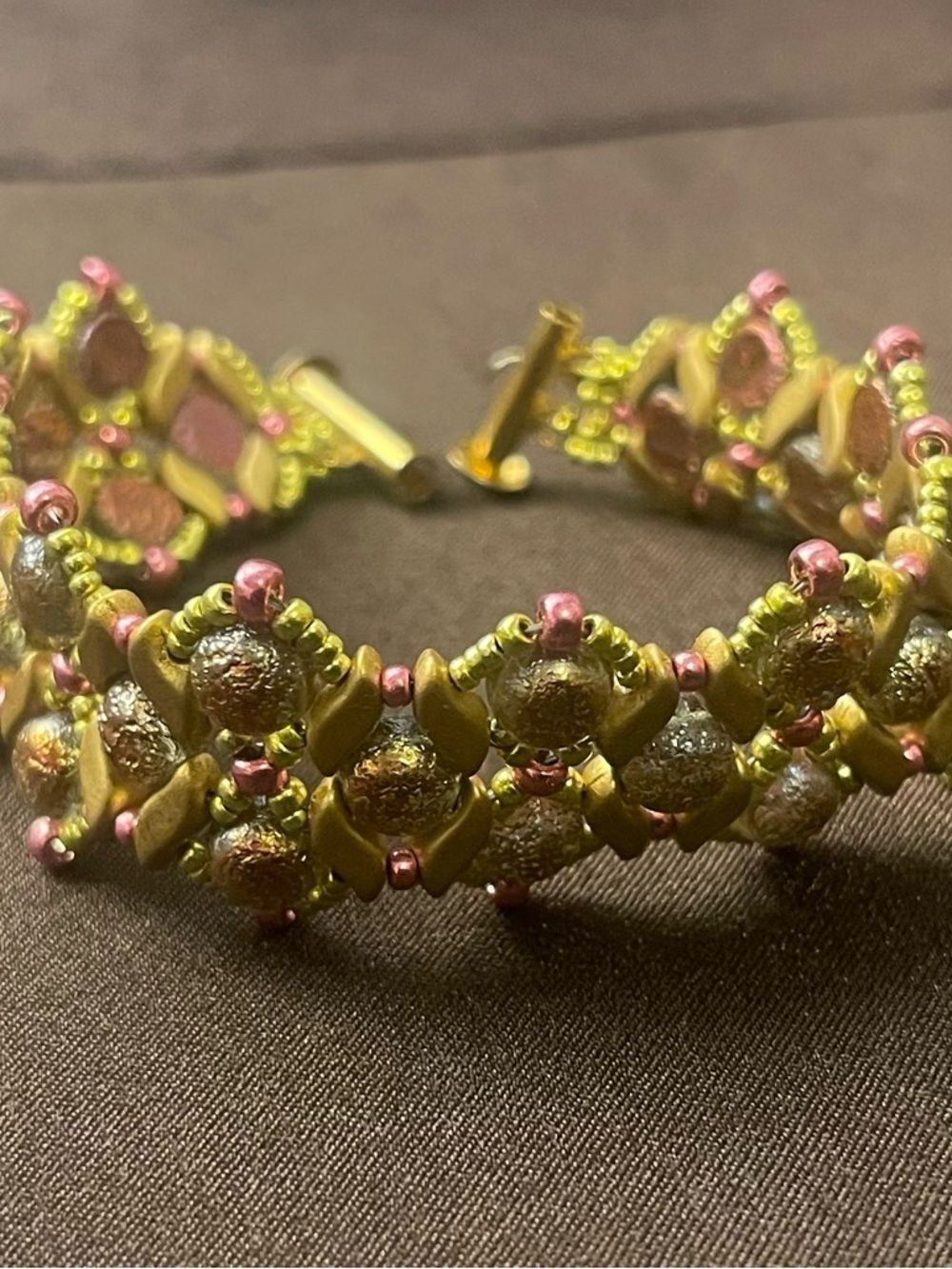 Beaded Gold and Pink Women's Bracelet - handmade in USA